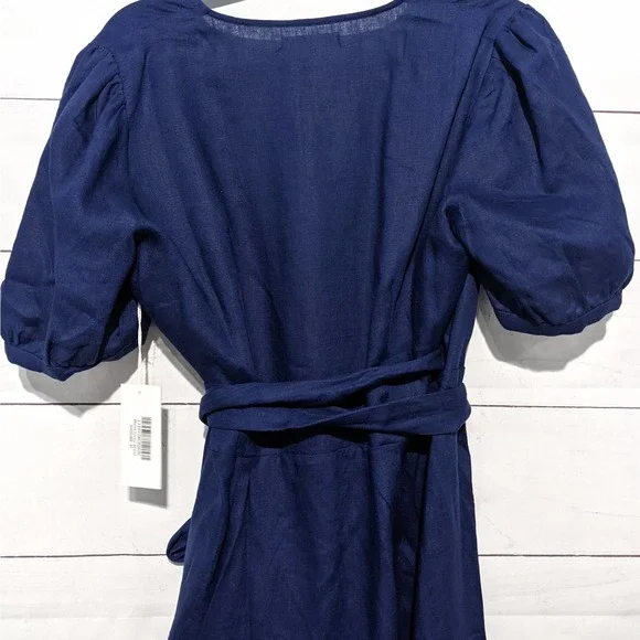 NWT Reformation Weiss Linen Wrap Midi Dress Danube Blue Women's Size XL - Picture 8 of 11